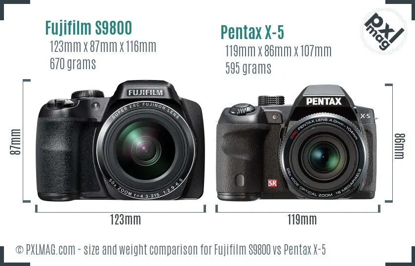 Fujifilm S9800 vs Pentax X-5 size comparison