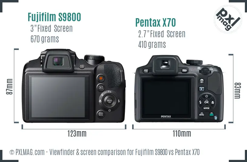 Fujifilm S9800 vs Pentax X70 Screen and Viewfinder comparison Fujifilm S9800 vs Pentax X70 Screen and Viewfinder comparison