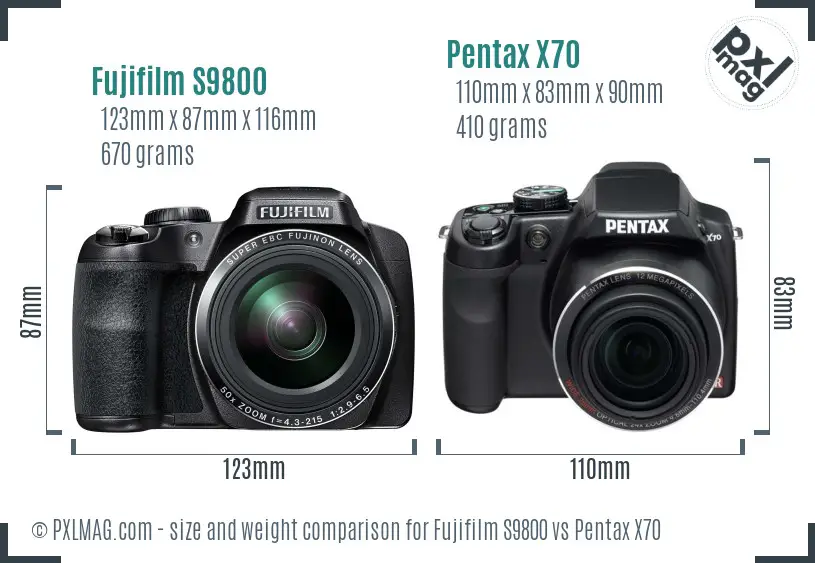 Fujifilm S9800 vs Pentax X70 size comparison Fujifilm S9800 vs Pentax X70 size comparison