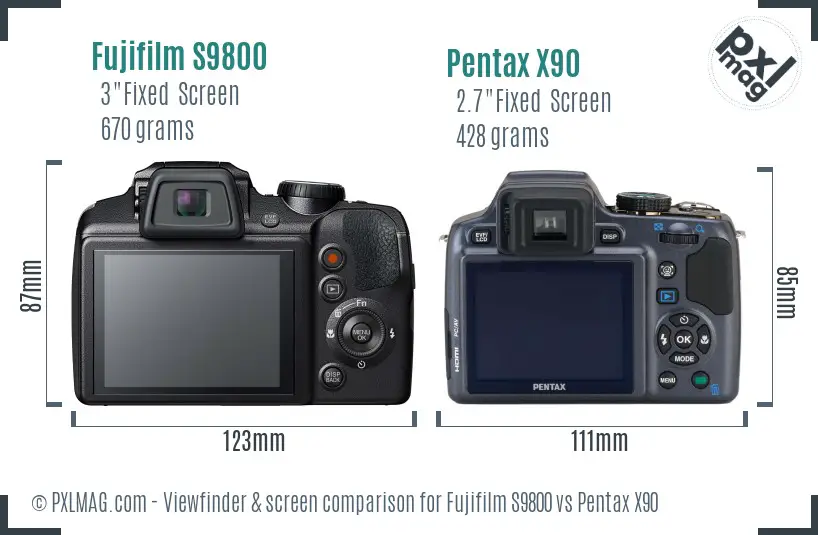 Fujifilm S9800 vs Pentax X90 Screen and Viewfinder comparison