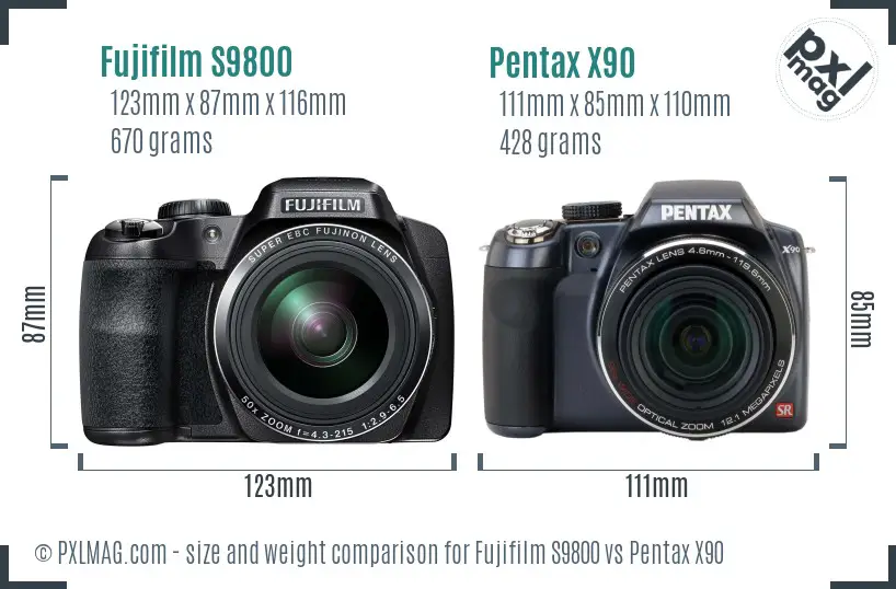 Fujifilm S9800 vs Pentax X90 size comparison