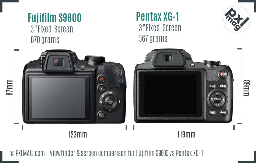 Fujifilm S9800 vs Pentax XG-1 Screen and Viewfinder comparison