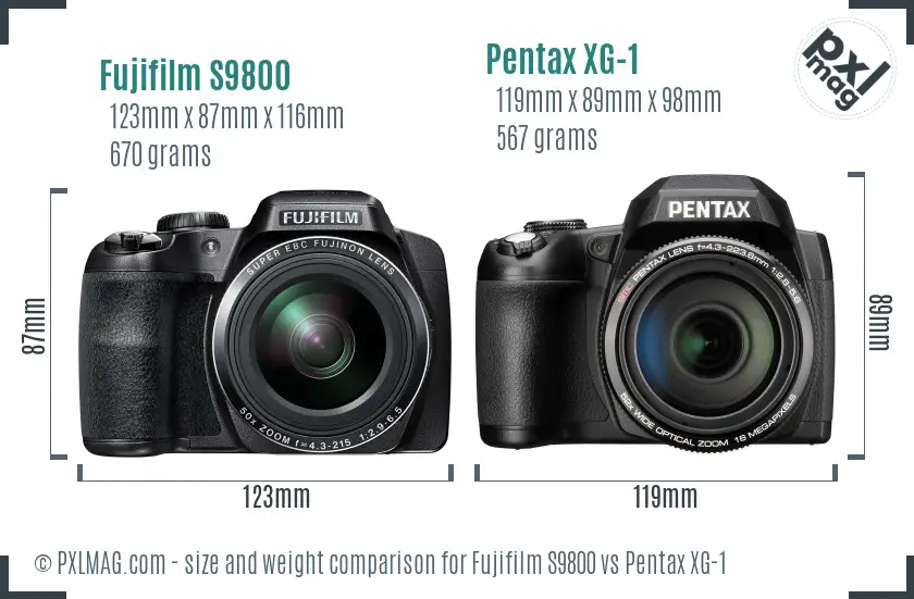 Fujifilm S9800 vs Pentax XG-1 size comparison