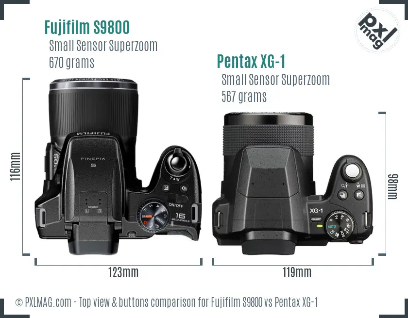 Fujifilm S9800 vs Pentax XG-1 top view buttons comparison