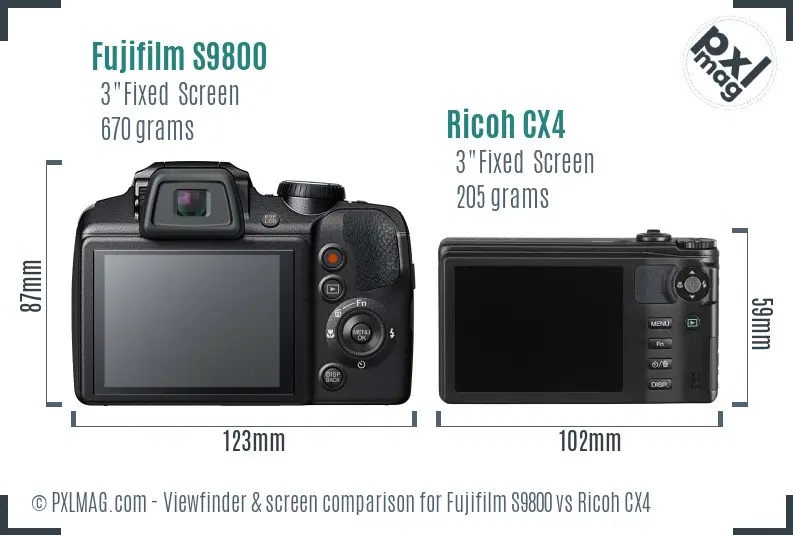 Fujifilm S9800 vs Ricoh CX4 Screen and Viewfinder comparison Fujifilm S9800 vs Ricoh CX4 Screen and Viewfinder comparison