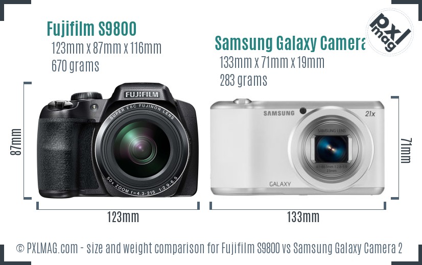 Fujifilm S9800 vs Samsung Galaxy Camera 2 size comparison