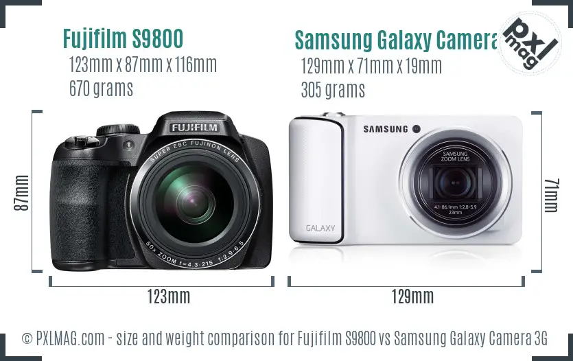 Fujifilm S9800 vs Samsung Galaxy Camera 3G size comparison