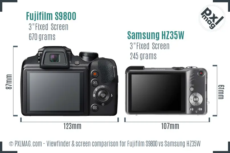 Fujifilm S9800 vs Samsung HZ35W Screen and Viewfinder comparison
