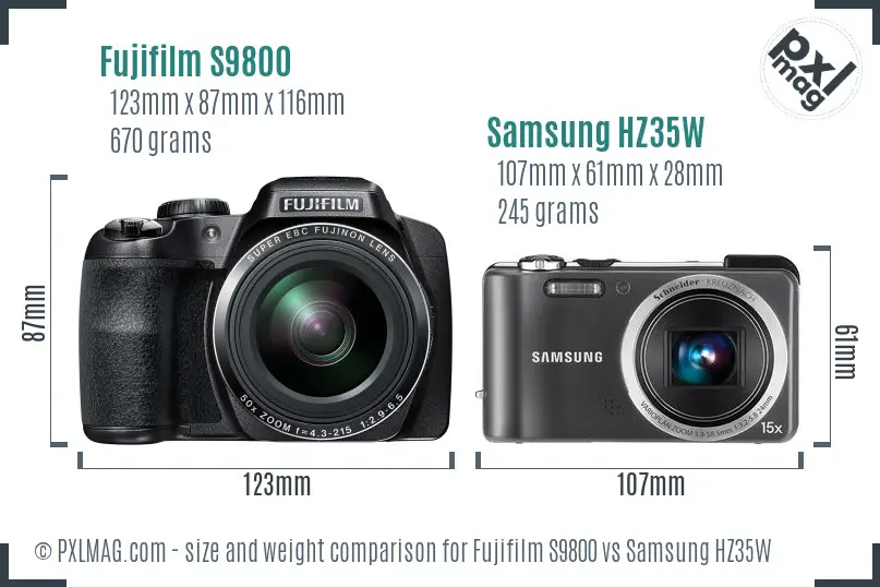 Fujifilm S9800 vs Samsung HZ35W size comparison