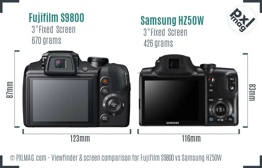 Fujifilm S9800 vs Samsung HZ50W Screen and Viewfinder comparison Fujifilm S9800 vs Samsung HZ50W Screen and Viewfinder comparison