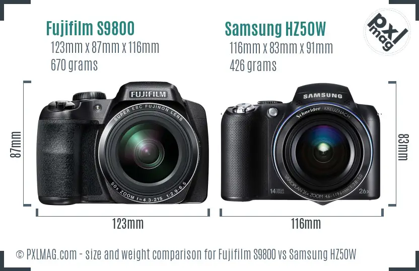 Fujifilm S9800 vs Samsung HZ50W size comparison Fujifilm S9800 vs Samsung HZ50W size comparison
