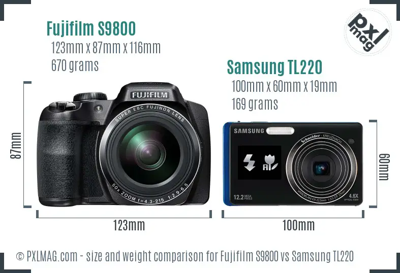Fujifilm S9800 vs Samsung TL220 size comparison