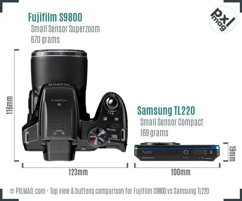 Fujifilm S9800 vs Samsung TL220 top view buttons comparison