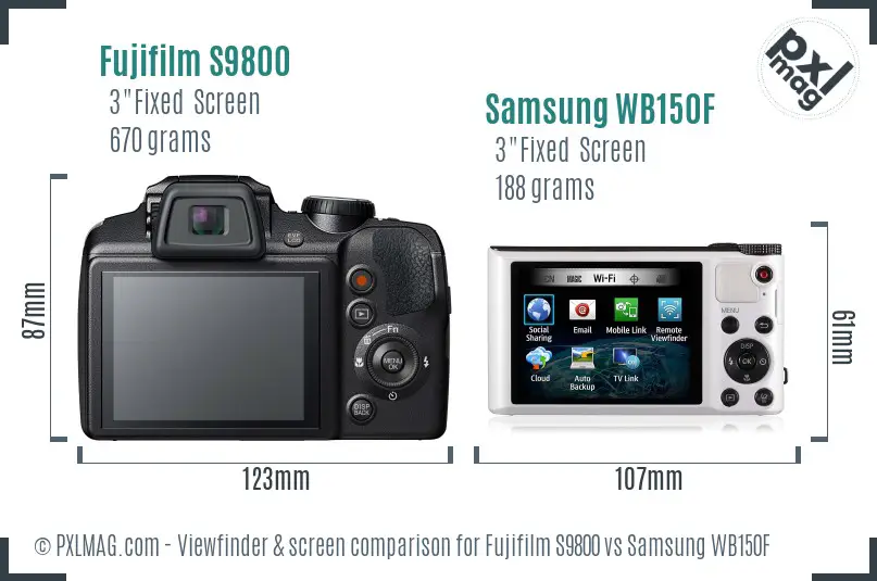 Fujifilm S9800 vs Samsung WB150F Screen and Viewfinder comparison