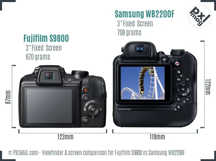 Fujifilm S9800 vs Samsung WB2200F Screen and Viewfinder comparison