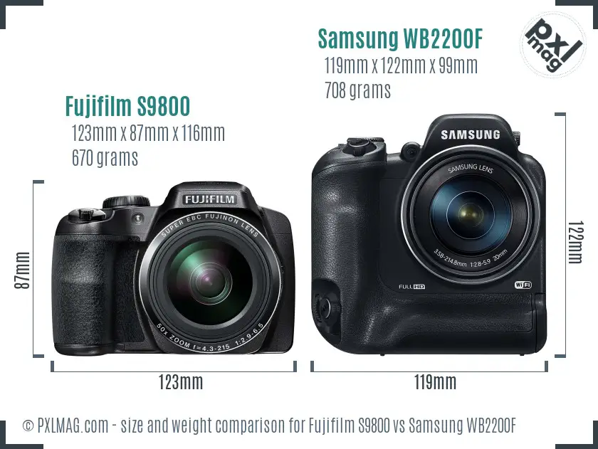 Fujifilm S9800 vs Samsung WB2200F size comparison