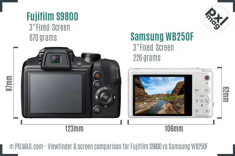 Fujifilm S9800 vs Samsung WB250F Screen and Viewfinder comparison