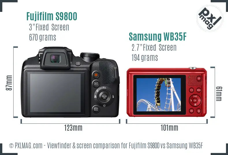 Fujifilm S9800 vs Samsung WB35F Screen and Viewfinder comparison