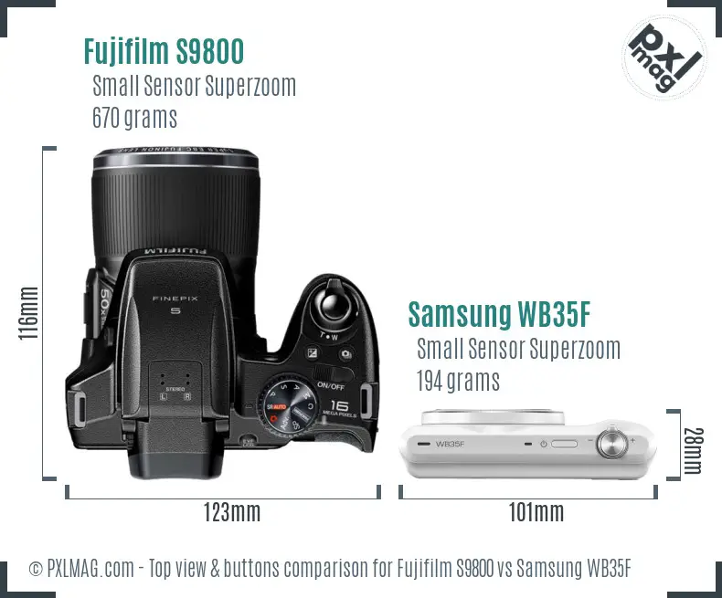 Fujifilm S9800 vs Samsung WB35F top view buttons comparison