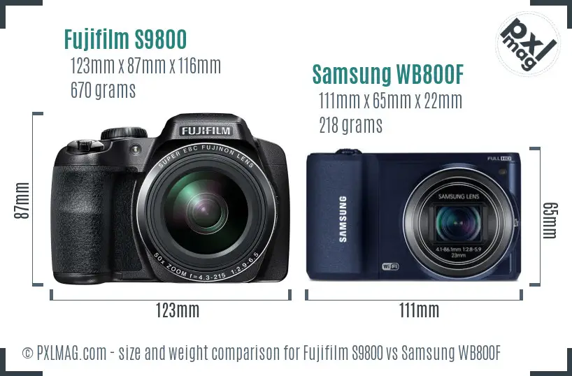 Fujifilm S9800 vs Samsung WB800F size comparison Fujifilm S9800 vs Samsung WB800F size comparison