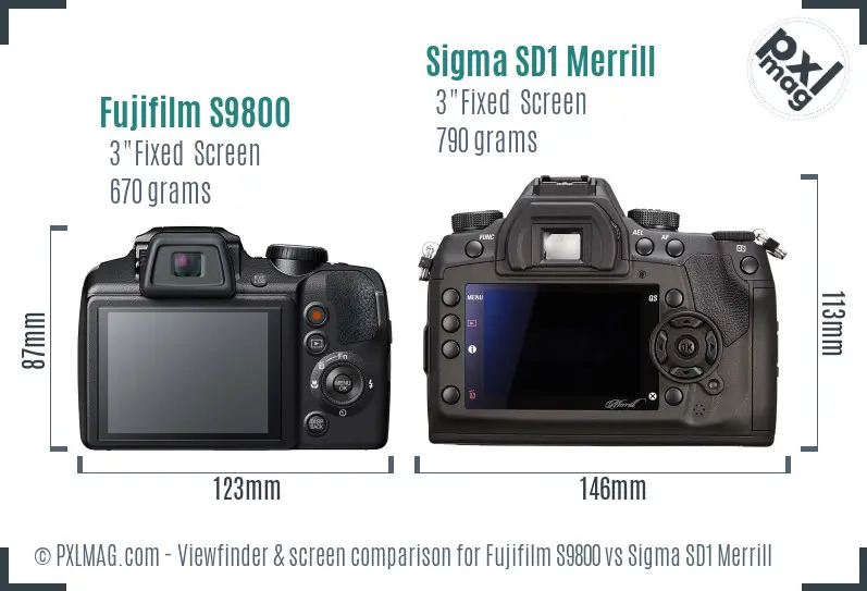 Fujifilm S9800 vs Sigma SD1 Merrill Screen and Viewfinder comparison