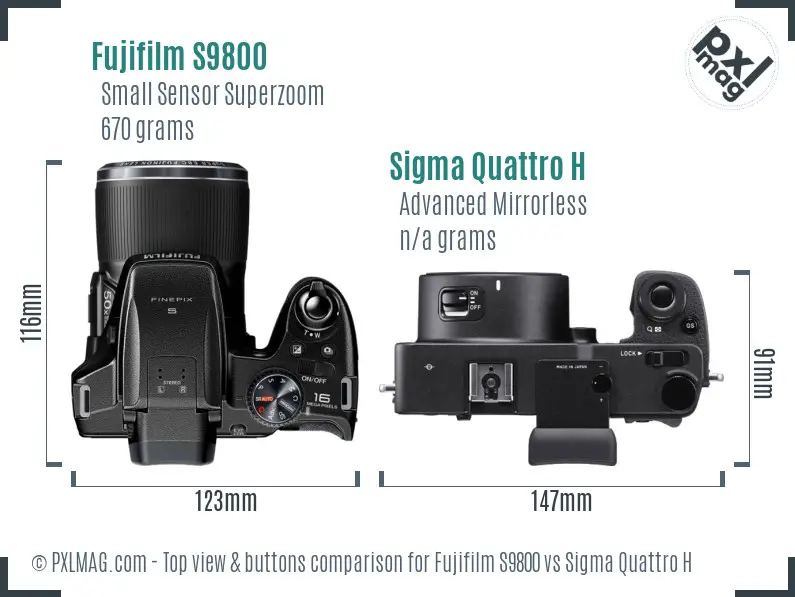 Fujifilm S9800 vs Sigma Quattro H top view buttons comparison