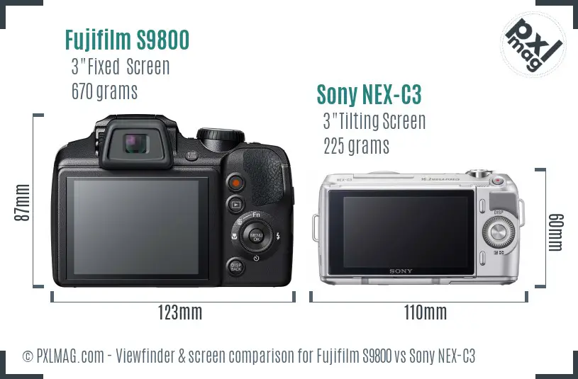 Fujifilm S9800 vs Sony NEX-C3 Screen and Viewfinder comparison