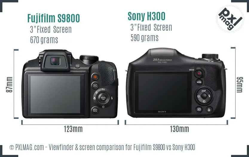 Fujifilm S9800 vs Sony H300 Screen and Viewfinder comparison