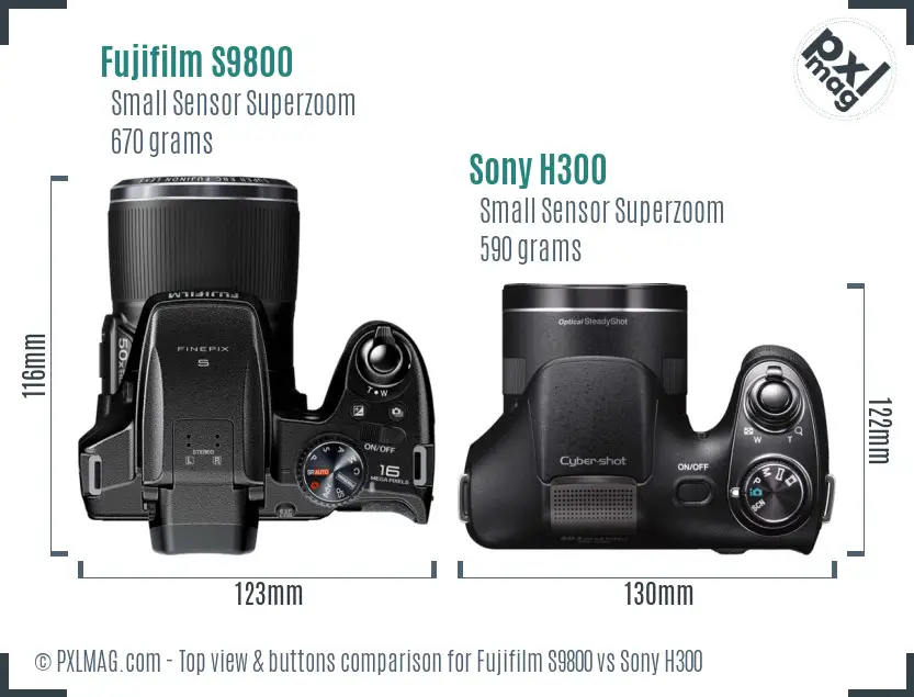 Fujifilm S9800 vs Sony H300 top view buttons comparison