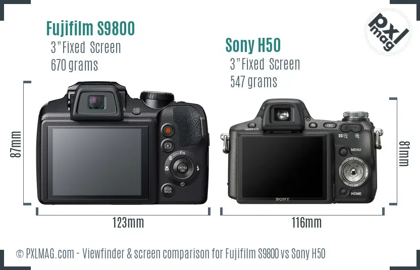 Fujifilm S9800 vs Sony H50 Screen and Viewfinder comparison