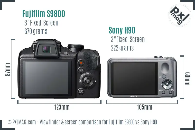 Fujifilm S9800 vs Sony H90 Screen and Viewfinder comparison Fujifilm S9800 vs Sony H90 Screen and Viewfinder comparison