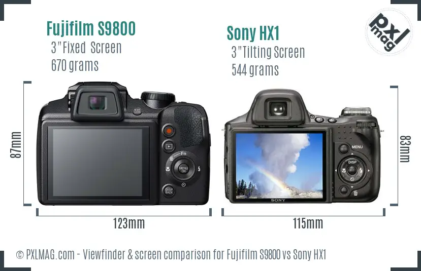 Fujifilm S9800 vs Sony HX1 Screen and Viewfinder comparison