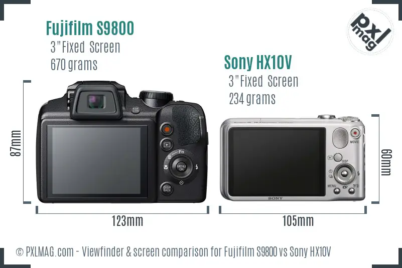 Fujifilm S9800 vs Sony HX10V Screen and Viewfinder comparison