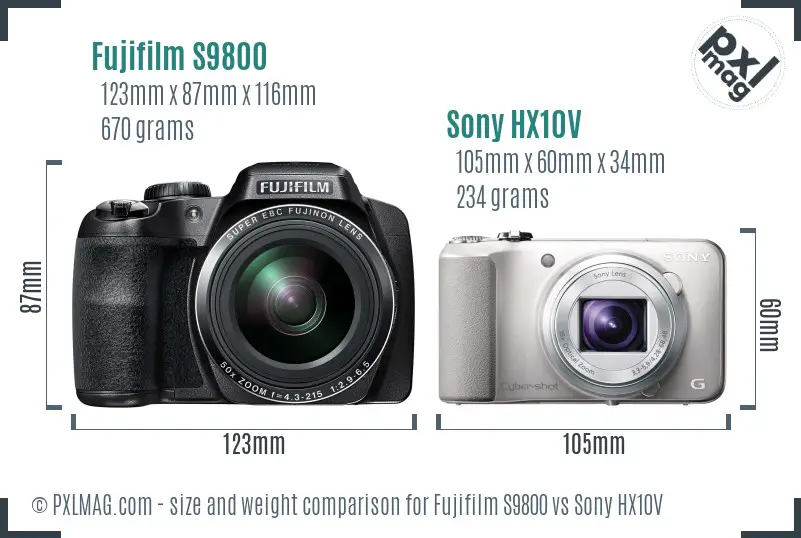 Fujifilm S9800 vs Sony HX10V size comparison