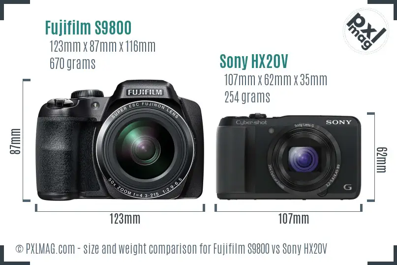 Fujifilm S9800 vs Sony HX20V size comparison