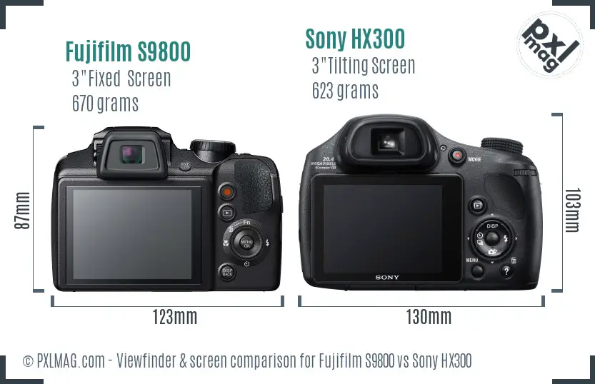 Fujifilm S9800 vs Sony HX300 Screen and Viewfinder comparison