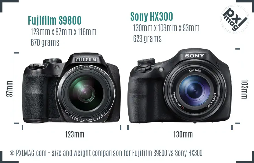 Fujifilm S9800 vs Sony HX300 size comparison