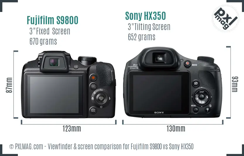 Fujifilm S9800 vs Sony HX350 Screen and Viewfinder comparison