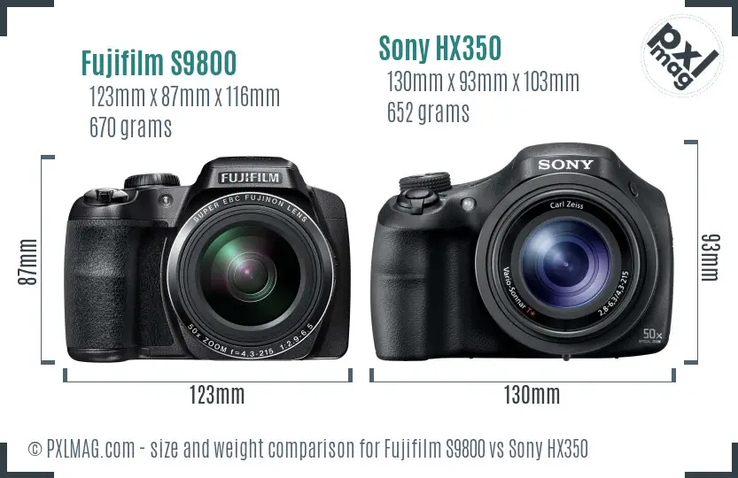 Fujifilm S9800 vs Sony HX350 size comparison