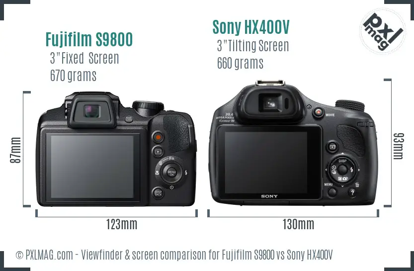 Fujifilm S9800 vs Sony HX400V Screen and Viewfinder comparison