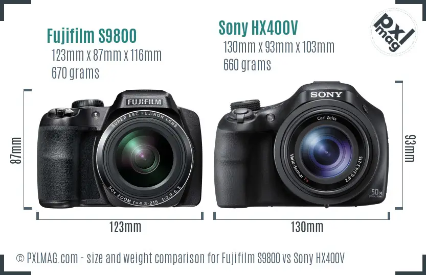 Fujifilm S9800 vs Sony HX400V size comparison