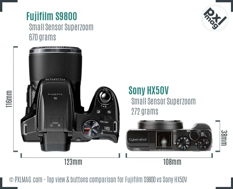 Fujifilm S9800 vs Sony HX50V top view buttons comparison