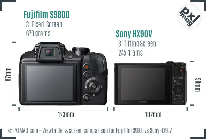 Fujifilm S9800 vs Sony HX90V Screen and Viewfinder comparison