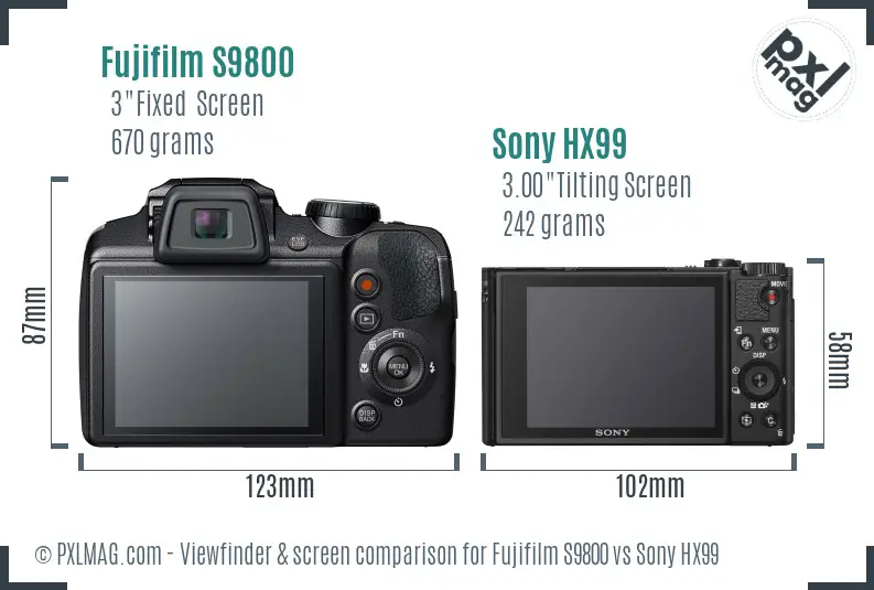 Fujifilm S9800 vs Sony HX99 Screen and Viewfinder comparison