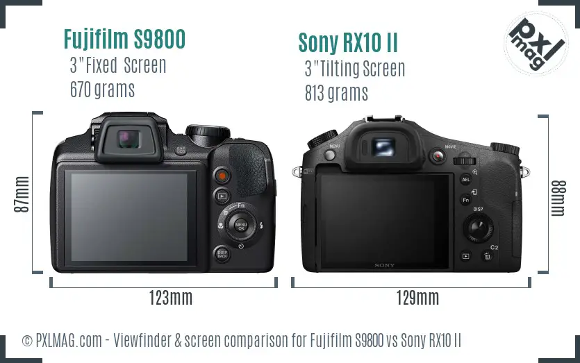 Fujifilm S9800 vs Sony RX10 II Screen and Viewfinder comparison