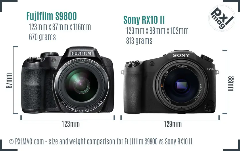 Fujifilm S9800 vs Sony RX10 II size comparison