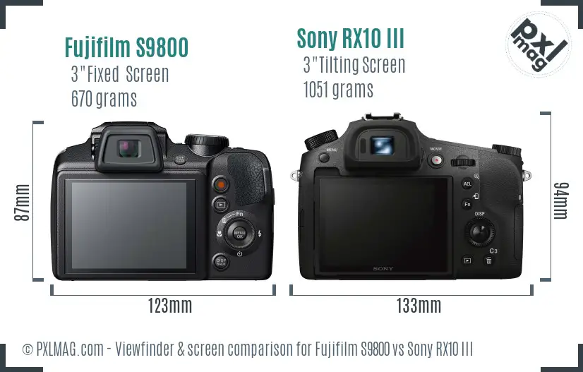 Fujifilm S9800 vs Sony RX10 III Screen and Viewfinder comparison Fujifilm S9800 vs Sony RX10 III Screen and Viewfinder comparison