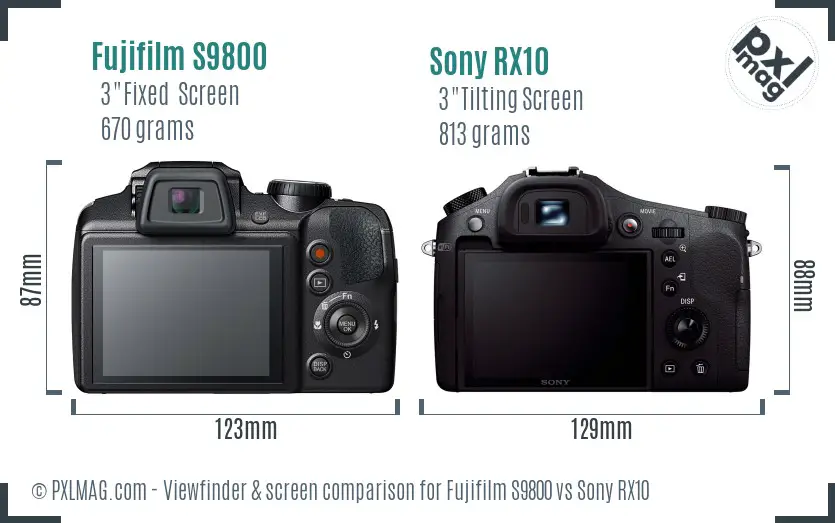 Fujifilm S9800 vs Sony RX10 Screen and Viewfinder comparison