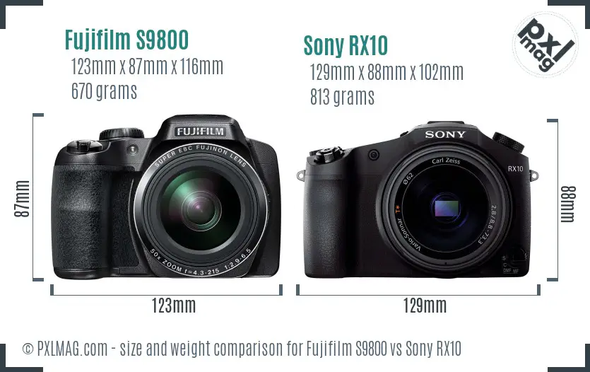 Fujifilm S9800 vs Sony RX10 size comparison