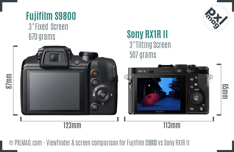 Fujifilm S9800 vs Sony RX1R II Screen and Viewfinder comparison
